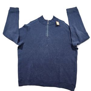 Tommy Bahama Sweater Mens 2XL Blue Pullover Solid Zipper